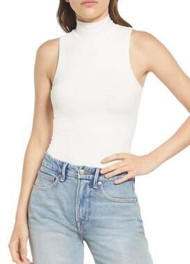 Good American Mock Neck Thong Bodysuit White